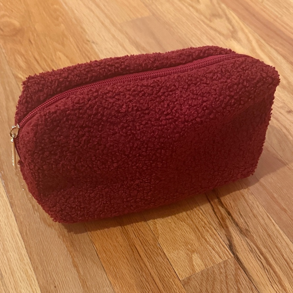 Sephora Burgundy Textured Fuzzy Makeup Bag or Storage Bag